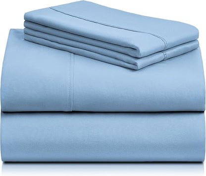 LuxClub 4 PC King Sheet Set, Breathable Luxury Bed Sheets, Deep Pockets 18" Wrinkle Free Cooling Bed Sheets Machine Washable Hotel Bedding Silky Soft - Sky King