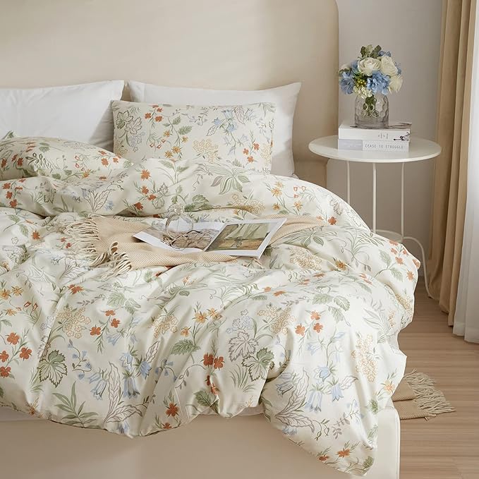 VM VOUGEMARKET Twin XL Comforter Set Green Flower Botanical Bedding Comforter with 2 Pillowcases,All Season Fluffy Soft & Lightweight Comforter for Teen Girls 68"x90"