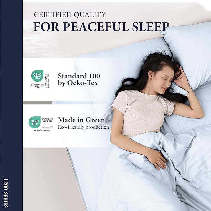 Ashton Sheets 100% Egyptian Cotton Sheets Queen Size - 1200 Thread Count Queen Size Sheets Set Egyptian Cotton, 4 PC Luxury Bedsheet (Light Blue), Soft, Cooling, 17" Deep Pocket Sateen Bedsheet Set