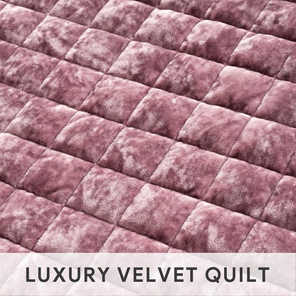 RECYCO Luxury Velvet Quilt Set King Size, Lightweight Velvet Comforter Set, Oversized Bedspread Coverlet Quilted Bedding Set, with 2 Matching Pillow Shams, for All Season, Dusty Mauve Pink
