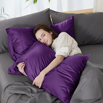 Bedsure King Size Pillow Cases Set of 2, Cooling Pillow Cases for Hot Sleepers, Rayon Derived from Bamboo Purple Pillowcases, PureWoven Silky Soft Pillow Covers with Envelope Closure, 20x36 Inches