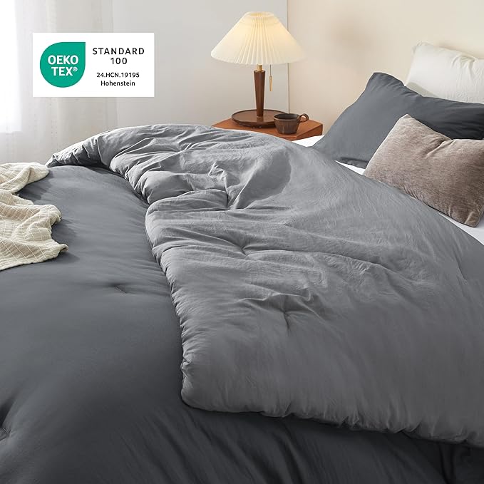 Bedsure Twin/Twin XL Comforter Set, Dark Gray Soft Prewashed Bedding for All Seasons, 2 Pieces GentleSoft™ Bed Set, 1 Lightweight Comforter (68"x88") and 1 Pillowcase (20"x26")