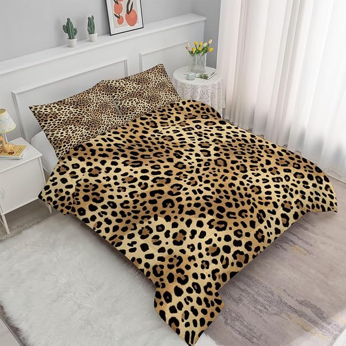 Cheetah Print Comforter Set King Size Leopard Print Bedding for Women Girls Boys Bedroom Animals Quilt Bed Set 1 Comforter 2 Pillowcases