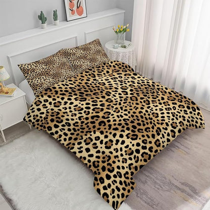 Cheetah Print Bedding Set Full/Queen Leopard Print Comforter for Women Girls Boys Bedroom Animals Quilt Bed Set 1 Comforter 2 Pillowcases