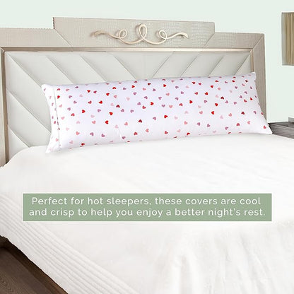 Elegant Comfort Ultra Soft 1-Piece Set Hearts Print Pillowcases - 1500 Premium Hotel Quality Microfiber, Soft and Smooth Hidden Zipper Closure 1-Piece Pillow Covers - Body Pillowcase, Valentina