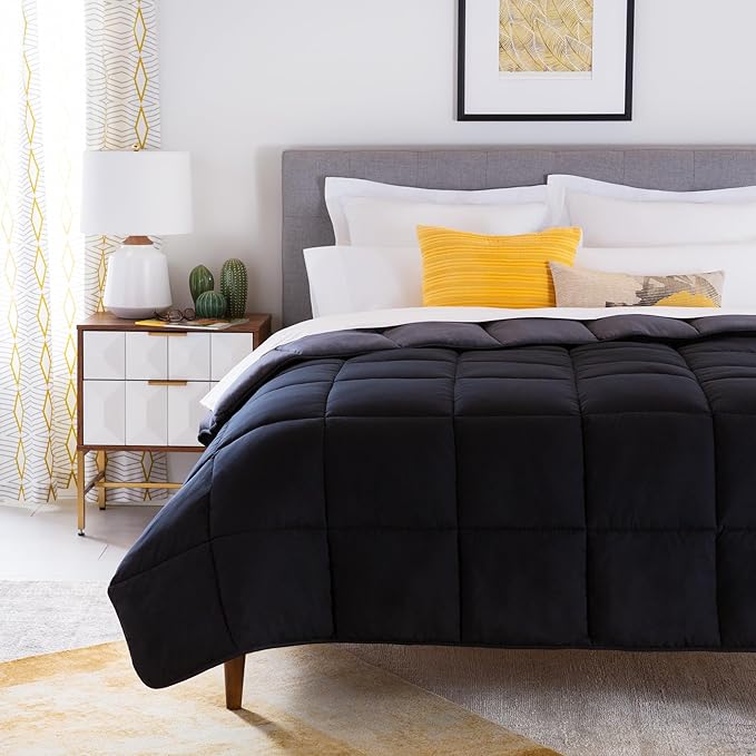 Linenspa Reversible Down Alternative Comforter and Duvet Insert, for Twin Size Bed – All-Season Comforter with Box Stitch and 8 Duvet Loops – Bedding for Kids, Teens, and Adults – Black / Graphite