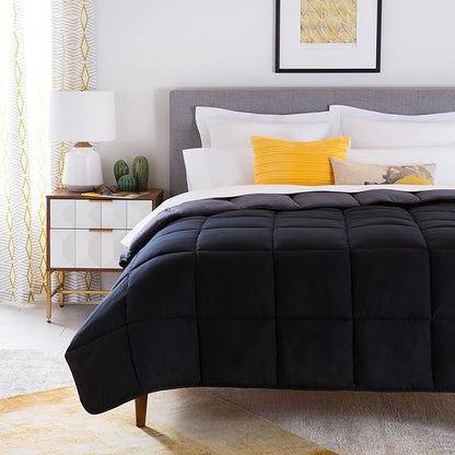 Linenspa Reversible Down Alternative Comforter and Duvet Insert, for Twin Size Bed – All-Season Comforter with Box Stitch and 8 Duvet Loops – Bedding for Kids, Teens, and Adults – Black / Graphite
