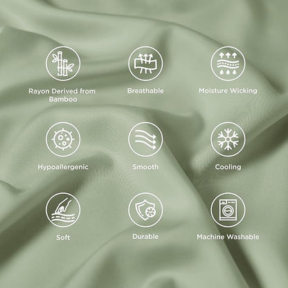 Bedsure Pillow Cases Standard Size, Cooling Pillow Cases, Rayon Derived from Bamboo Sage Green Pillowcases Standard Set of 2, PureWoven Silky Soft Pillow Covers with Envelope Closure, 20x26 Inches