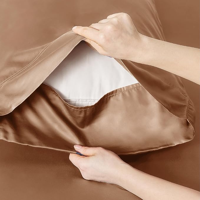Bedsure Cooling Sheets Twin XL, Rayon Derived from Bamboo, PureWoven, Breathable & Soft Twin XL Sheet Sets, Deep Pocket Up to 16 Inches, Hotel Luxury Silky Dorm Bedding for Hot Sleepers, Khaki