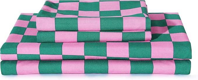 Best Season Bed Sheet Set 3 Pieces -Twin Size-Soft Durable Microfiber Bedding Sheet Set,Deep Pocket,Stain,Fade & Wrinkle Resistant (Plaid Pink&Green)