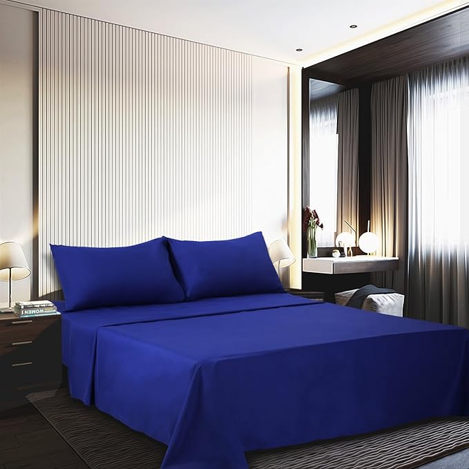 Best Season 3 Piece Bed Sheet Set (Twin,Royal Blue) 1 Flat Sheet,1 Fitted Sheet and 1 Pillow Cases,Super Soft Brushed Microfiber 1800 Luxury Bedding,Deep Pockets &Wrinkle,Fade Resistant