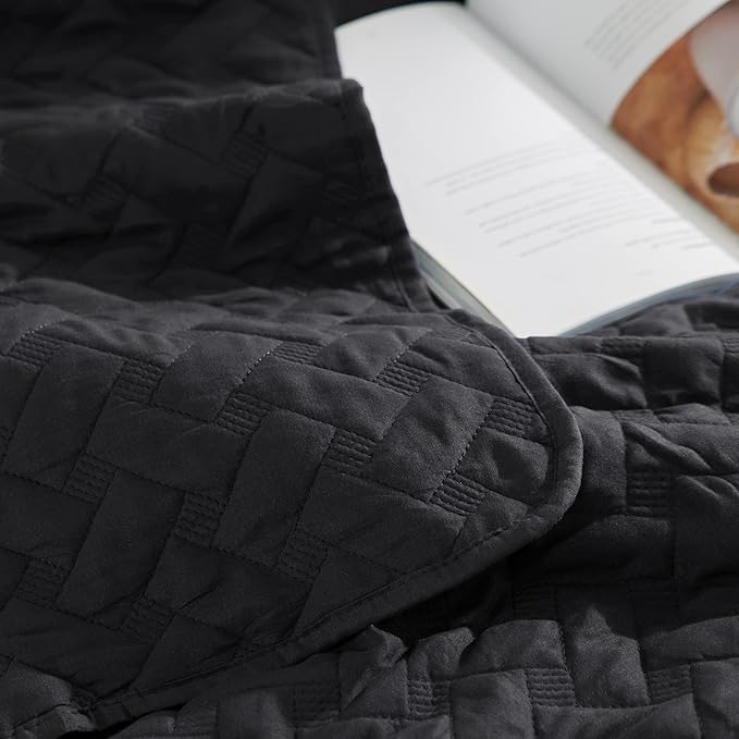 Bedsure Quilts King Size - Lightweight Bedspreads King Size with Basket Weave Pattern, Soft Quilt Bedding Set, Black Comforter Set Coverlet for All Seasons with 2 Pillow Shams (106" x 96") | Skin-Friendly Soft, All-Season Comfort, Breathable, Lightweig...