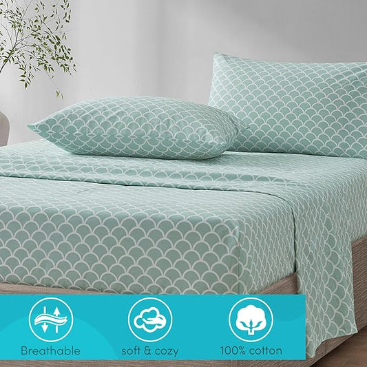 Comfort Spaces 100% Cotton Sheet Set Breathable, Lightweight, Soft with 12" Elastic Pocket Fits up to 14" Mattress, All Season Cozy Bedding, Matching Pillow Case, Twin XL Scales 3 Piece
