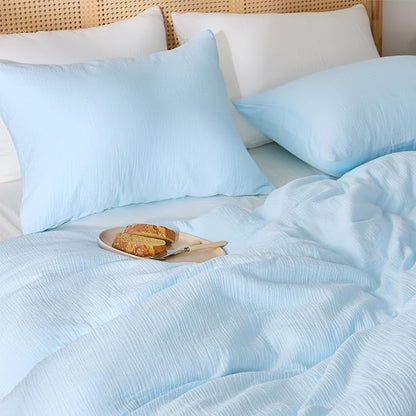 Blue Duvet Cover King, 100% Sandwashed Cotton Soft King Size Duvet Cover Set 3 Pieces with Zipper Clousre & Corner Buttons (Blue, King 104 x 90)
