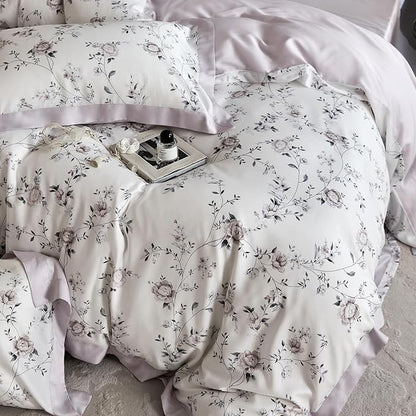 VM VOUGEMARKET Lyocell Duvet Cover King with 2 Pillow Shams,Vintage Garden Flower Bedding Set,Silky Soft, Cool-to-The-Touch Comforter Cover for Hot Sleeper-King,Purplish Grey