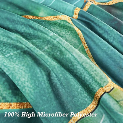 ANGIYUIN 7Pcs Turquoise Green Marble California King Size Bedding Comforter Set Gold Honeycomb Watercolor Printed Comforter Set Luxury Foil Print Bedding Sets for Women Men(Cal-King Teal Green)