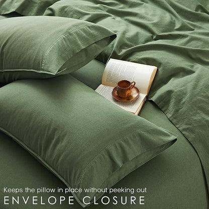 4Pcs Organic Linen Sheets King Size, 100% French Linen from Normandy, Breathable Forest Green King Sheet Set with 16 Inch Deep Pocket, 1 Flat Sheet, 1 Fitted Sheet, 2 Pillowcases