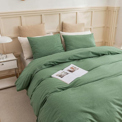 ECOCOTT Sage Green Duvet Cover Full Size, 100% Washed Cotton 3-Piece Bedding Set - Ultra Soft, Breathable & Easy Care with Zipper Closure and 2 Pillowcases (No Comforter)