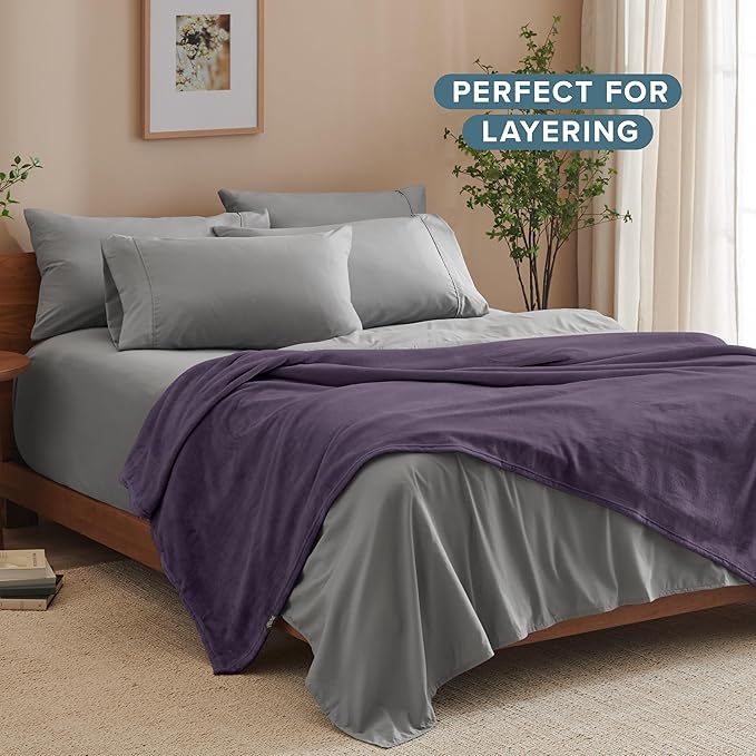 Bare Home Fleece Blanket - Twin/Twin Extra Long - Ultra-Soft Lightweight for Bed, Sofa, and Couch - Luxury Microplush - Cozy Warm Blanket (Twin/Twin XL, Eggplant)