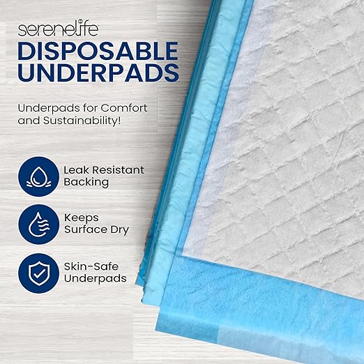 Serenelife Disposable Under Pads | 50 Count Incontinence Pads for Pets, Babies, Kids & Adults | Super Absorbent & Leak-Resistant | 36 x 23 Inch Chuck Pads | Water-Resistant PE Backsheet