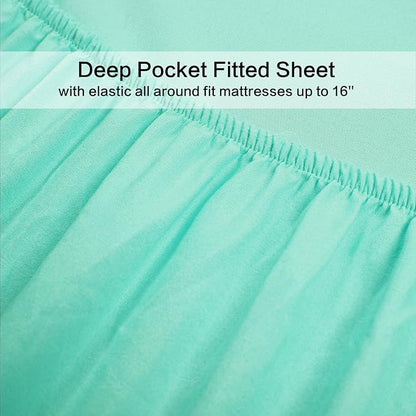 4 Piece Bed Sheet Set (Full,Mint) 1 Flat Sheet,1 Fitted Sheet and 2 Pillow Cases,Brushed Microfiber Luxury Bedding with Deep Pockets