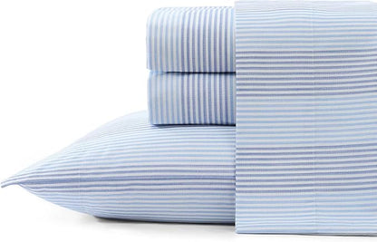 Tommy Bahama - California King Sheet Set, Crisp & Cool Cotton Percale Bed Sheets, Deep Pockets, Striped Bedding with Matching Fitted Sheet & Pillowcases (Bahama Weekend Stripe Blue)