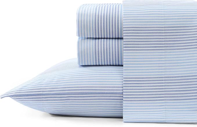 Tommy Bahama - Twin Sheet Set, Crisp & Cool Cotton Percale Bed Sheets, Deep Pockets, Striped Bedding with Matching Fitted Sheet & Pillowcase (Bahama Weekend Stripe Blue)