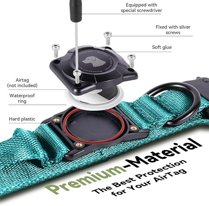 2026 Upgrade Waterproof Tactical AirTag Dog Collar, Built in AirTag Holder | Comfortable Control Handle, Quick Release Metal Buckle, Durable 1000D Nylon, For Medium to Large Dogs, Blue, L