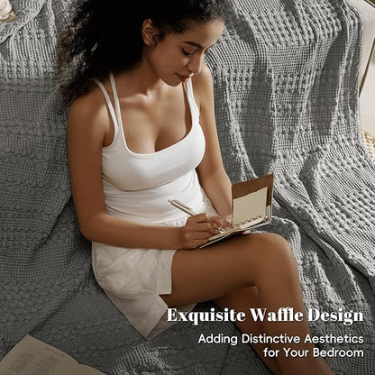 PHF 100% Cotton Waffle Weave Blanket King Size for Bed, Soft Lightweight & Breathable for Spring and Summer, All-Season Comfort, Luxury Aesthetic Blanket for Home Decor, 108"x90", Dark Grey