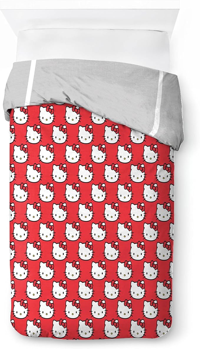 Jay Franco Duvet Cover Set – 2 Piece Comforter Cover and Sham Set, Super Soft Cozy Bedding (Insert Not Included) Grey - Hello Kitty, Twin