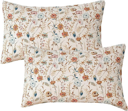 Zusbest 100% Cotton Orange Floral Pillowcases Standard Size Set of 2, 19''×29'', Queen Size Teal Orange Bohemian Flower Printed Pillow Covers Soft Envelope Queen Pillowcase Protectors