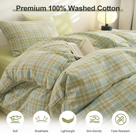EAVD Gingham Duvet Cover King Multicolor Soft Washed Cotton Reversible Grid Plaid Duvet Cover Set with 2 Pillowcases Modern Farmhouse Gingham Bedding Set with Zipper Closure