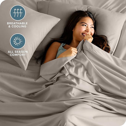Bare Home Twin Sheet Set - 1800 Ultra-Soft Microfiber Twin Bed Sheets - Double Brushed - Deep Pockets - Easy Fit - 3 Piece Set - Bedding Sheets & Pillowcases (Twin, Khaki)