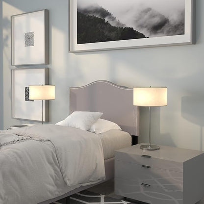 EMMA + OLIVER Upholstered Twin Size Headboard with Nailtrim in Light Gray Fabric