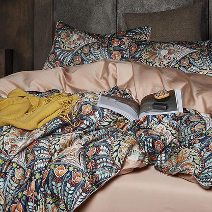 Cupocupa Duvet Cover Set;Duvet Cover Queen/King/Twin Bedding Set Fluffy Boho Duvet Cover Set Paisley Floral Bedding Collection Duvet Cover with Pillowcases