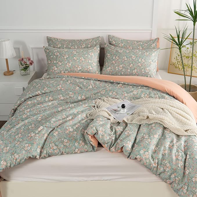 Floral Full Comforter Set 3 Pieces Soft Chic Garden Style Vintage Print Lightweight Botanical Flower