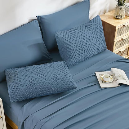Andency Oversized Queen Comforter Set 7 Piece Ocean Blue - Bed in a Bag Oversized Queen Boho Lightweight Fluffy Tufted Bedding Sets with Comforter, Sheets, Pillowcases & Shams