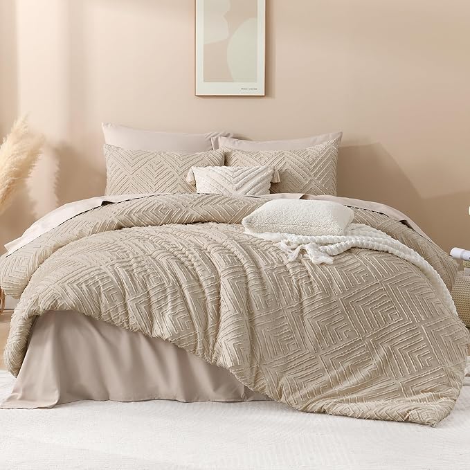 Andency Khaki King Size Comforter Set, 3 Pieces Boho Soft Bedding Set & Collections, Farmhouse Tufted Fluffy Warm Bedding Comforter Sets for King Bed (1 Comforter 104x90In, 2 Pillowcases)