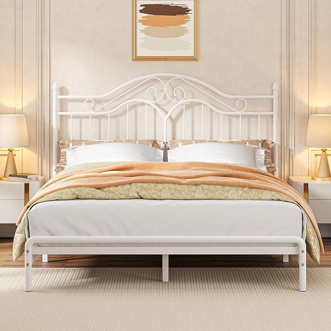 Headboard for King Size Bed Frame Vintage Platform Bed Metal Headboard Only | Height Adjustable,Sturdy and Stable,Easy Assembly,White