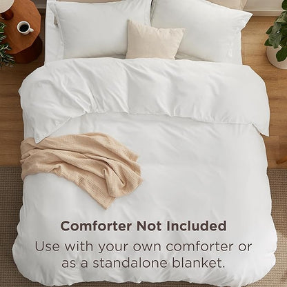 Bedsure Duvet Cover with Fitted Sheet Queen - Cooling Deep Pocket, Hotel Luxury Soft Double Brushed Bedding Set with Zipper Closure, 1 Duvet Cover, 1 Fitted Sheet, 2 Pillow Shams, NO Comforter, White