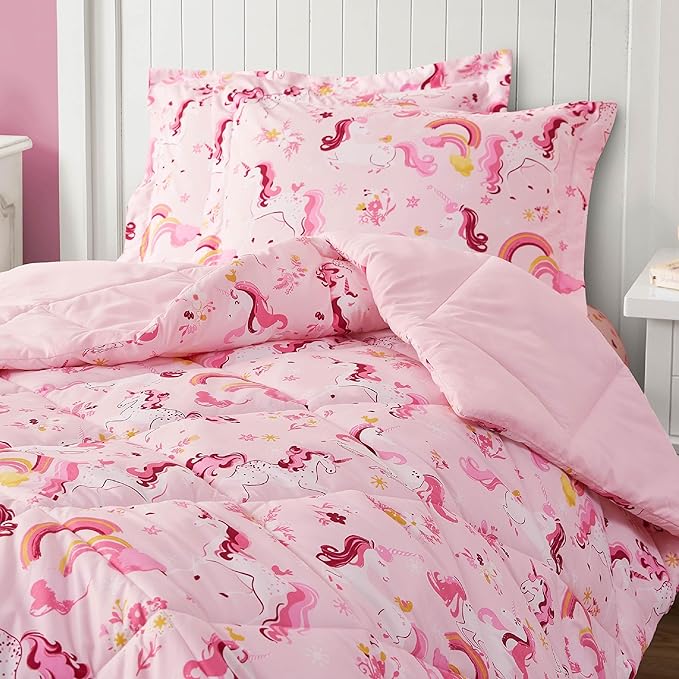 Twin Unicorn Comforters for Girls, 2 Pieces Kids Unicorn Bedding Kids Comforter Sets, Super Soft Lightweight for All Season, Includes 1 Comforter (66"x86") and 1 Pillowcase (20"x26"+2")