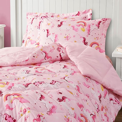 Twin Unicorn Comforters for Girls, 2 Pieces Kids Unicorn Bedding Kids Comforter Sets, Super Soft Lightweight for All Season, Includes 1 Comforter (66"x86") and 1 Pillowcase (20"x26"+2")
