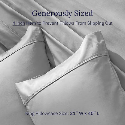 California Design Den King Size Pillowcase Set - 400 Thread Count, 100% Cotton Sateen, Set of 2 Pillow Covers, Soft and Breathable - Light Grey