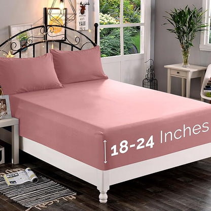 Elegant Comfort 1500 Premium Quality Fitted Sheet Ultra Soft 18-24 Inch Extra Deep Pocket - Single Fitted Sheet for High Mattress - Wrinkle Free with Smart Storage Pockets, Twin/Twin XL, Dusty Rose