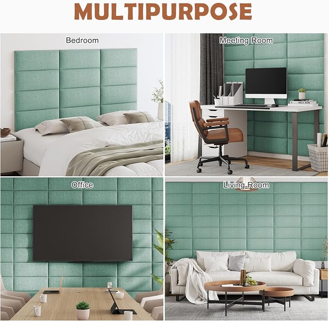 IFNOW Wall Mounted Headboard, Peel and Stick Panels, Grass Green, Queen | 3D Soundproof Acoustic Padding, Reusable and Removable Tufted fabric Bed Headboard for bedroom (9 Panels, 10" x 24")