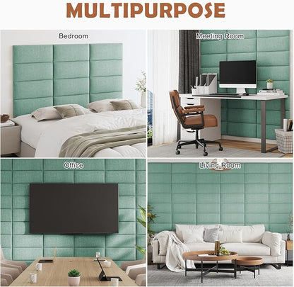 IFNOW Wall Mounted Headboard, Peel and Stick Panels, Grass Green, Queen | 3D Soundproof Acoustic Padding, Reusable and Removable Tufted fabric Bed Headboard for bedroom (9 Panels, 10" x 24")