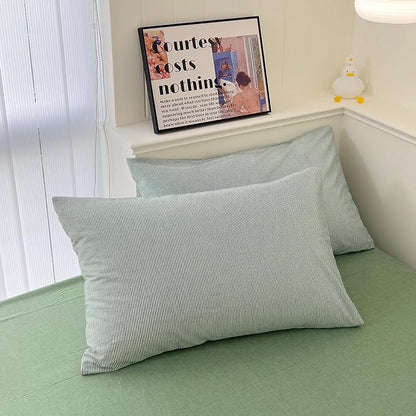 mixinni Green Striped Duvet Cover Twin Size - 100% Washed Cotton Pinstripe Comforter Cover with Zipper Closure, Lightweight & Breathable, 3 Pieces Minimalist Stripes Pattern Printed Bedding Set