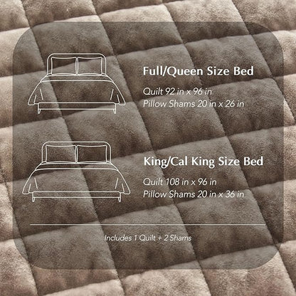 RECYCO Luxury Velvet Quilt Queen Size Bedding Set, Ultra Soft Velvet Comforter Set, Lightweight Quilted Channel Box Stitch Oversized Bedspread Coverlet for All Season, with 2 Shams, Natural Tan