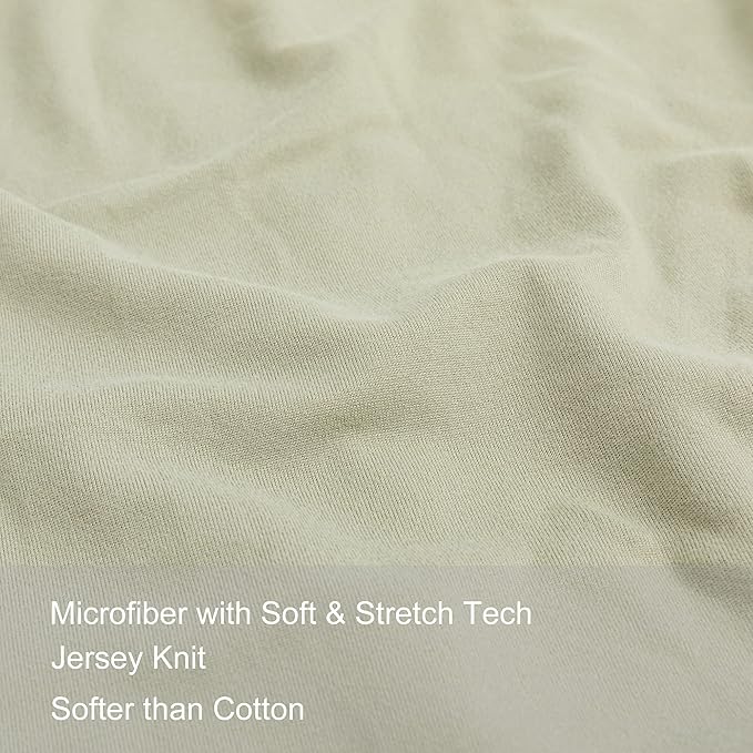 2-Pack Stretch Pillow Cases - Jersey Knit & Envelope Closure Pillowcases with Ultra Soft T-Shirt Like Polyester Blend - Suitable for Queen or Standard Size Set of 2, Sage Green