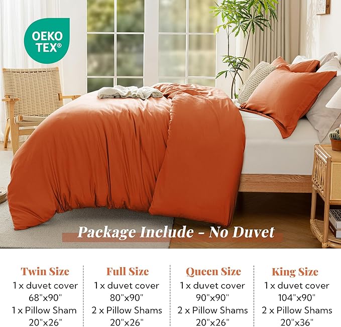 MILDLY Super Soft Duvet Cover - 100% Washed Microfiber Rust Comforter Cover Set 3 Pieces with Zipper Closure & Corner Ties (No Comforter)